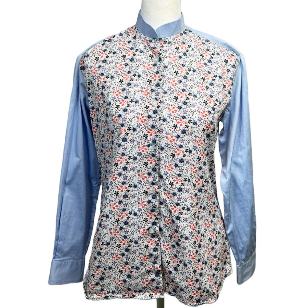 Original Custom Design Women's Blue Floral Stamp Shirt - Size S - Unique